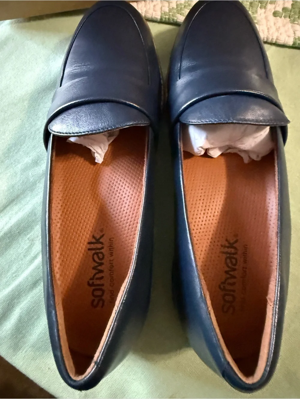 SoftWalk Navy Leather Penny Loafers with Contrast Stitching